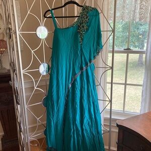 Anushree Agrawal Teal Green Georgette Indian Reception Cocktail Gown